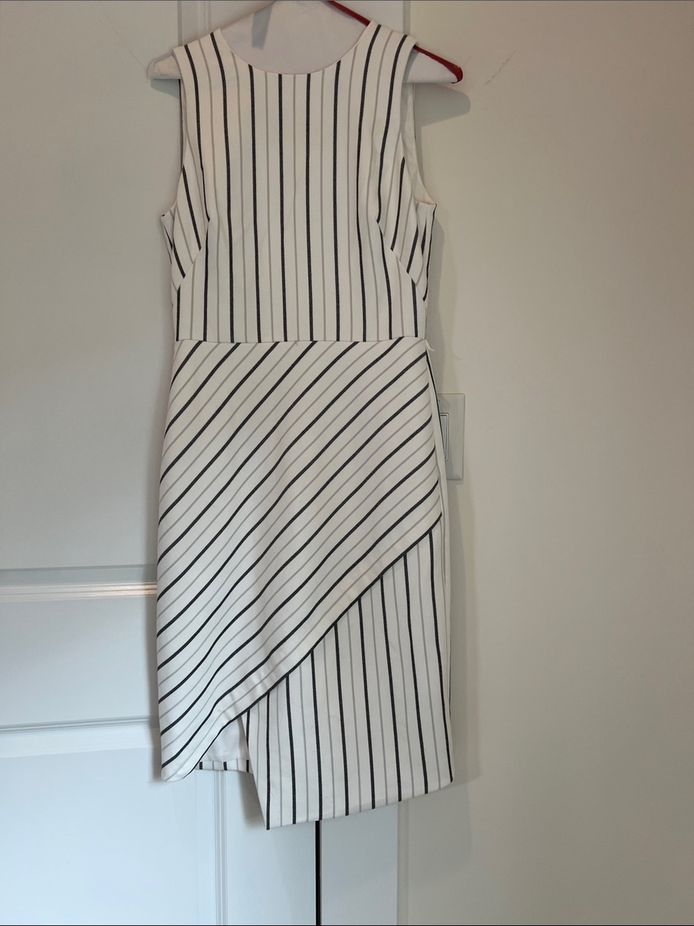 White House Black Market White and Black Striped Sleeveless Midi Dress